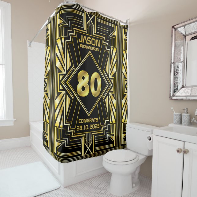Rideaux De Douche 80e anniversaire Art Déco Gold Black Great Gatsby (En situation)