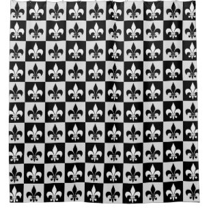 Rideaux De Douche à damiers Blanc Noir Fleur-De-Lis Motif
