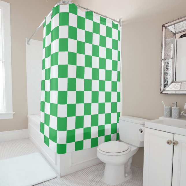 Rideaux De Douche à damiers vert et blanc (En situation)