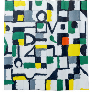 Rideaux De Douche A Palette Knife Painting; Abstract Grid Painting; 