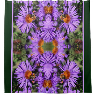 Rideaux De Douche Abeille De Miel Sur Fleur D'Aster Violet Abstrait
