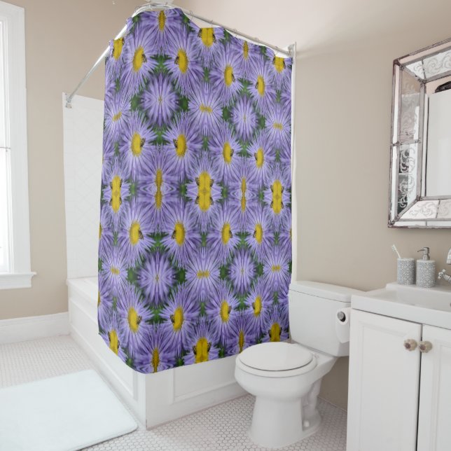 Rideaux De Douche Abeille Sur Fleurs Violettes Nature Abstraite (En situation)