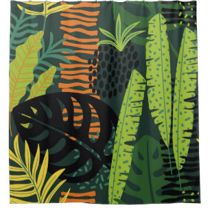 Rideaux De Douche Abstract seamless pattern with tropical leaves. Ha