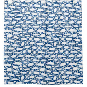 Rideaux De Douche Abstrait 250923 - Bleu Shibori sur blanc