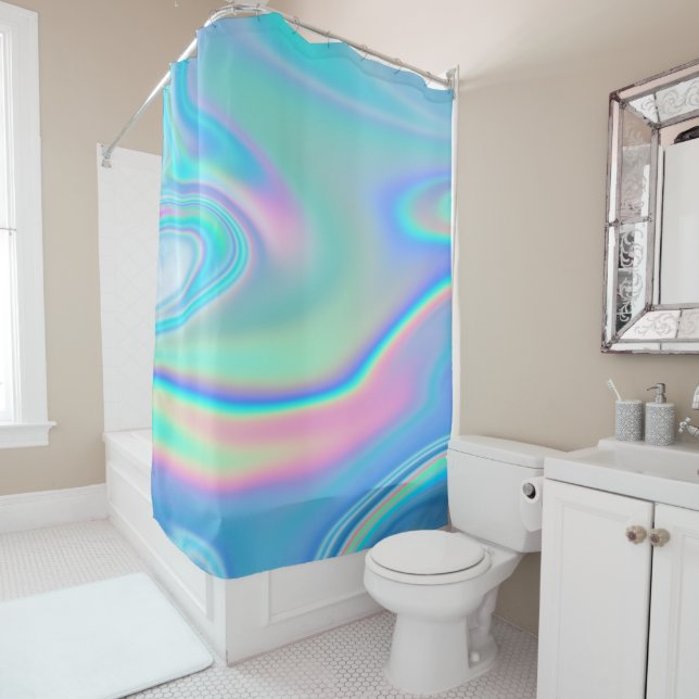 Rideaux De Douche Abstrait arc-en-ciel holographique (En situation)