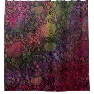 Rideaux De Douche Abstrait Coloré avec Cercles Noirs et Grunge