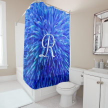 Abstrait Floral Bleu, Monogramme Blanc,