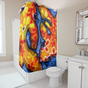 Rideaux De Douche Abstrait Floral Koi Poisson Orange Jaune Rouge Ble