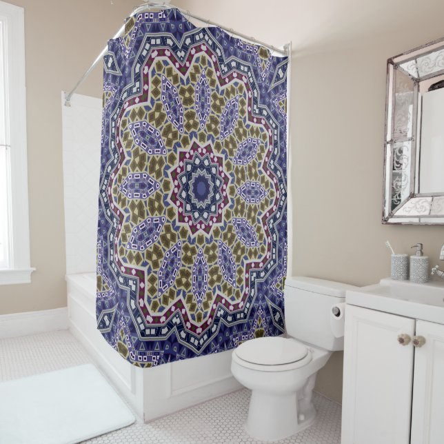 Rideaux De Douche Abstrait folk mandala ethno traditionnel ornementa (En situation)