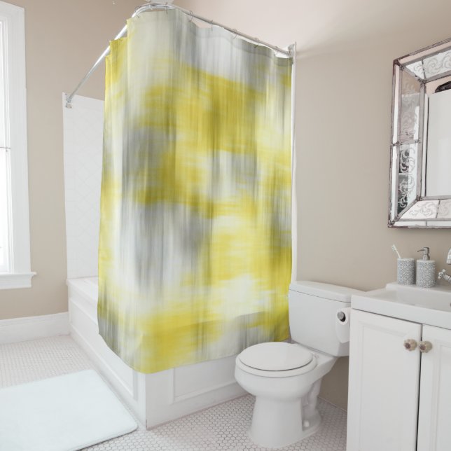 Rideaux De Douche Abstrait gris jaune (En situation)