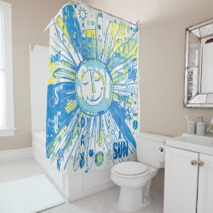 Rideaux De Douche Abstrait Happy Whimsical Sun Word Art