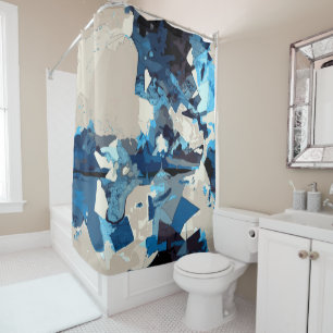 Rideaux De Douche Abstrait, moderne, collage, bleu marine, turquoise