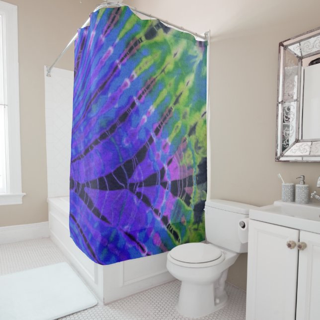 Rideaux De Douche Abstrait Moderne Peacock Blue Green Batik Tie Dye (En situation)