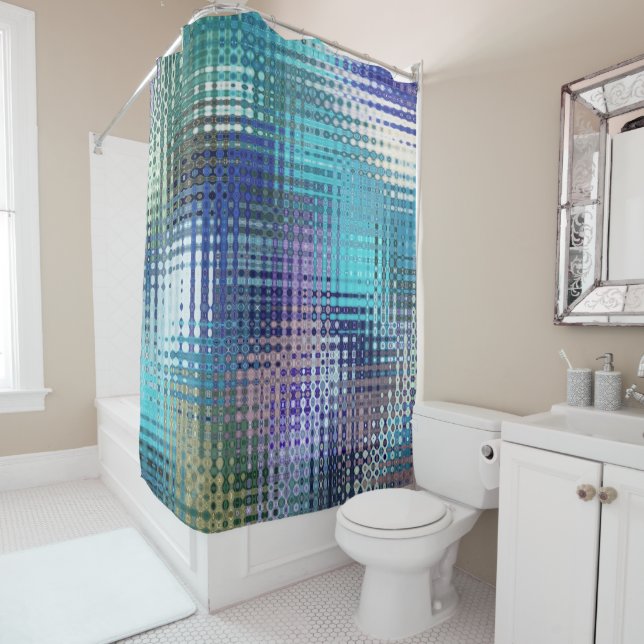 Rideaux De Douche Abstrait moderne Turquoise et violet Motif (En situation)