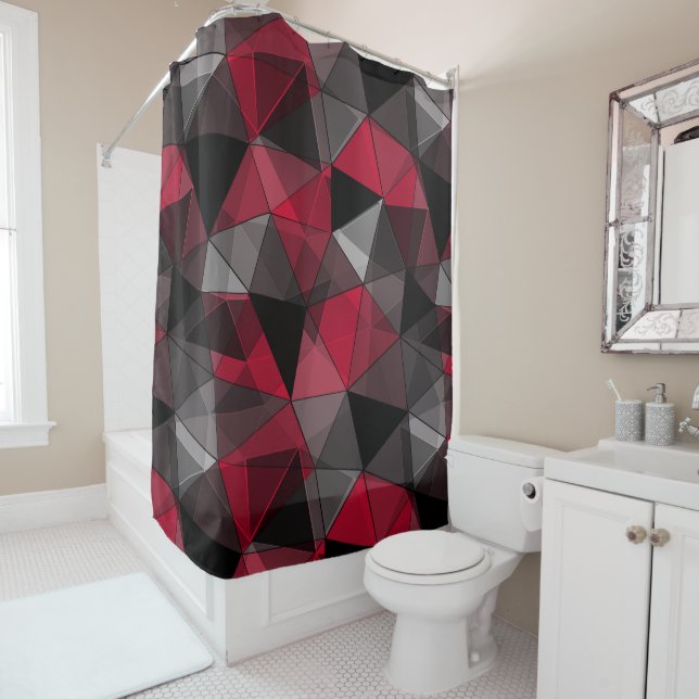 Rideaux De Douche Abstrait, noir et rouge, triangle, géométrique, no (En situation)