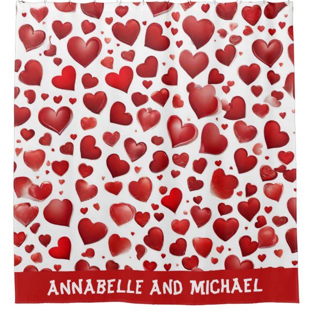 Rideaux De Douche Abstrait Red Love Hearts Couple Nom Valentine (Devant)