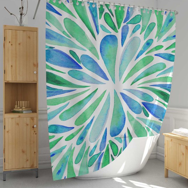 Rideaux De Douche Abstraite aquarelle florale éclate aqua et bleu (Créateur téléchargé)
