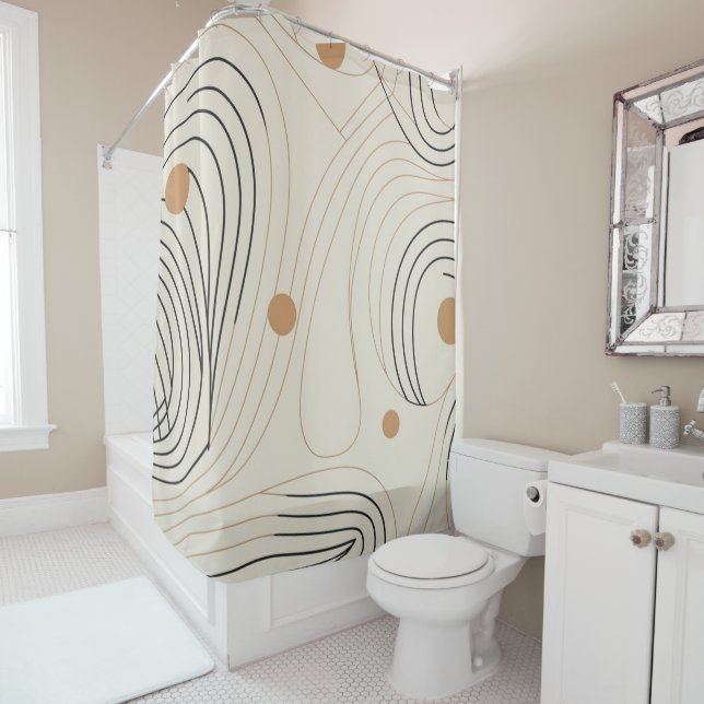 Rideaux De Douche Abstraite ligne beige et noir couleurs (En situation)