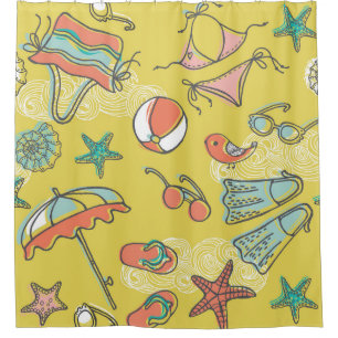 Rideaux De Douche Accessoires de plage : Motif sans couture en été.