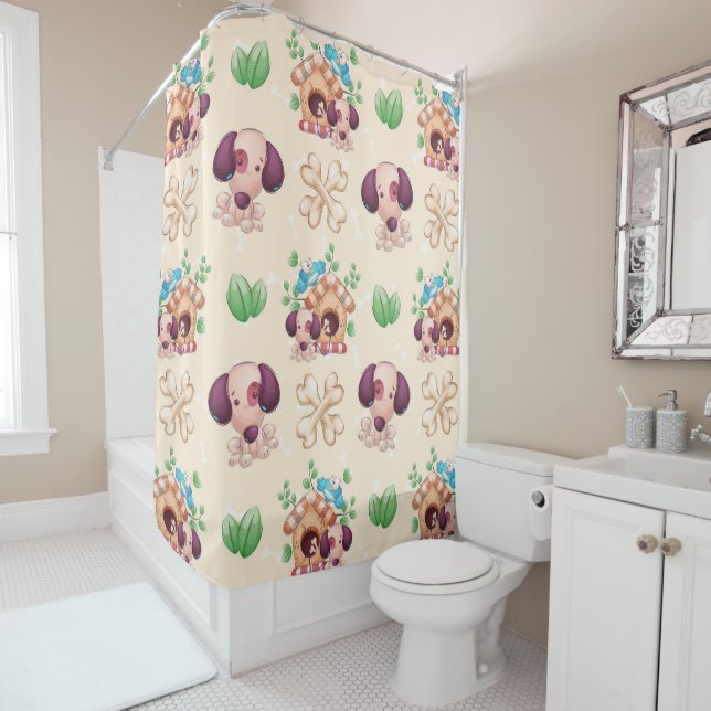 Rideaux De Douche Adorable Motif de chien (En situation)