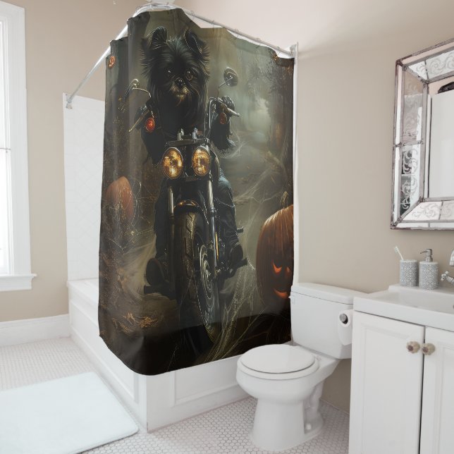 Rideaux De Douche Affenpinscher équitation moto Halloween effrayant (En situation)