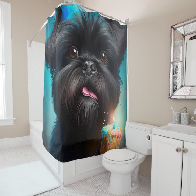 Rideaux De Douche Affenpinscher fête le gâteau des ballons d'anniver (En situation)