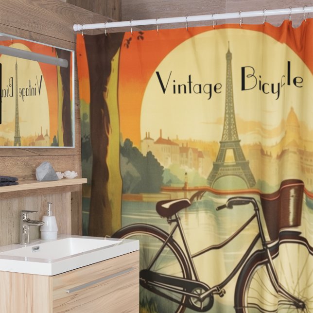 Rideaux De Douche Affiche de voyage à vélo, Paris personnalisable (Créateur téléchargé)