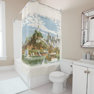 Rideaux De Douche Affiche de voyage vintage de la baie de San Franci