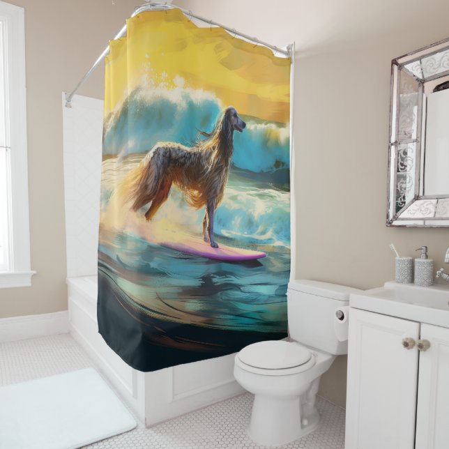 Rideaux De Douche Afghan Hound Beach Surf Peinture (En situation)