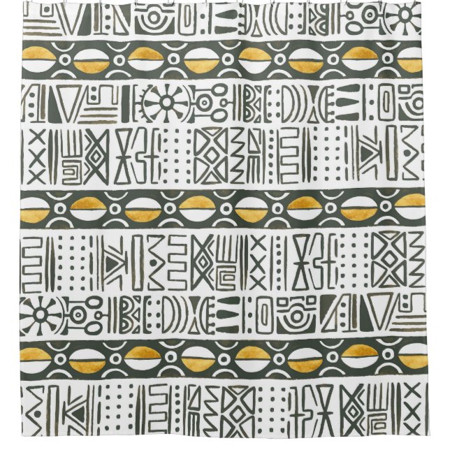 Rideaux De Douche Africain ethnique, aquarelle motif sans couture. (Devant)