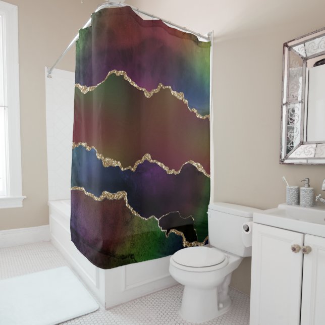 Rideaux De Douche Agate foncé intense | Moody Rainbow Jewel Tone (En situation)