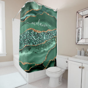 Rideaux De Douche Agate Green Gold Parties scintillant Geode Marbre 