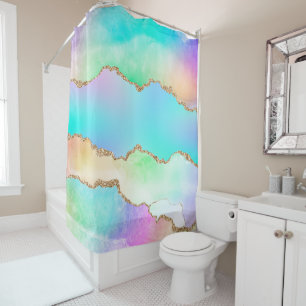 Rideaux De Douche Agate holographique   Iridescente Pastel Ombre Mar