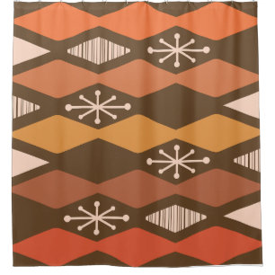 Rideaux De Douche Age atomique Géométrique Brown Orange