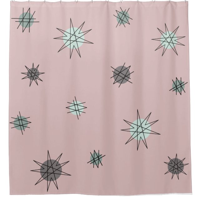 Rideaux De Douche Âge atomique Starburst Planètes Rose rose (Devant)