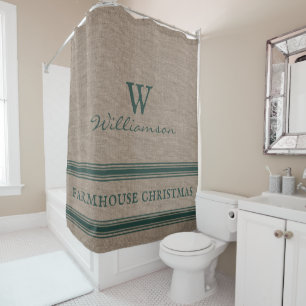 Rideaux De Douche Agritourisme rustique Ticking Burlap Douche