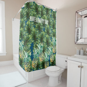 Rideaux De Douche Aiguilles Feuilles tropicales bleues