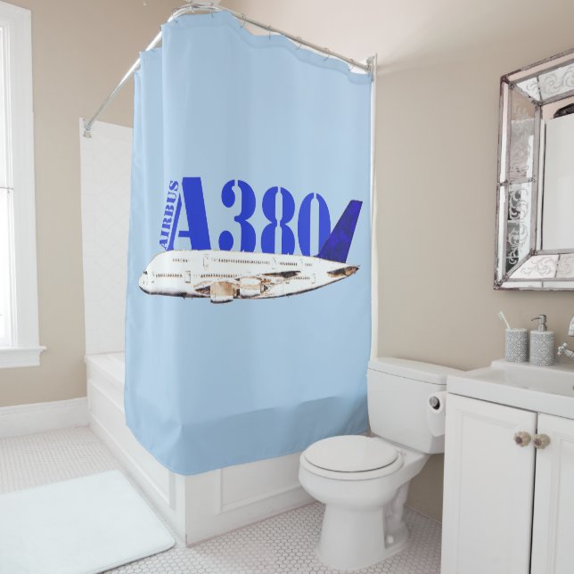 Rideaux De Douche Airbus A380 Dessin d'aquarelle d'avion (En situation)