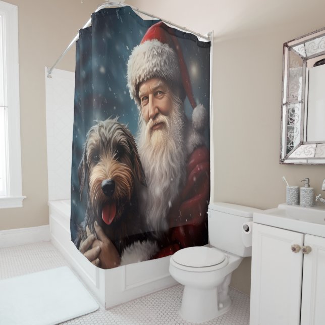 Rideaux De Douche Airedale avec Noël Festif du Père Noël (En situation)