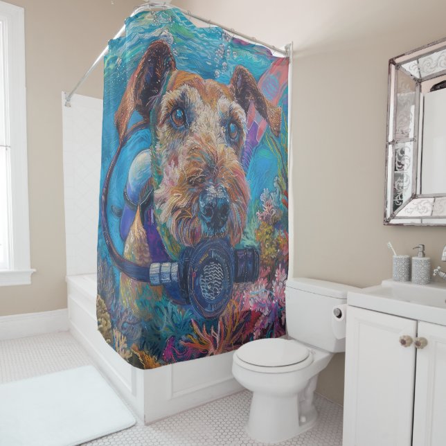 Rideaux De Douche Airedale Chien Plongée sous-marine plongée (En situation)