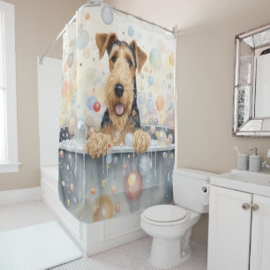 Rideaux De Douche Airedale dans la baignoire Aquarelle Chien Art