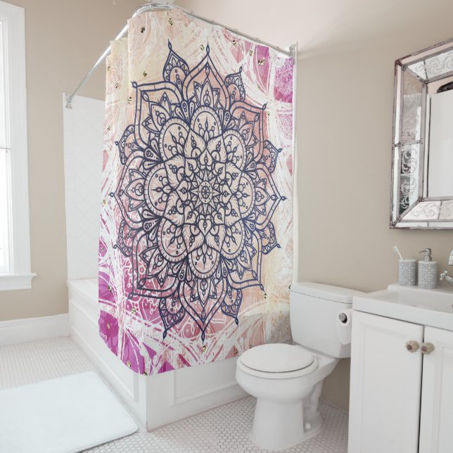 Rideaux De Douche Airy Mandala Happy Pink Purple Yellow (En situation)