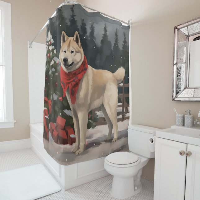 Rideaux De Douche Akita Chien dans Noël de neige (En situation)