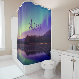 Rideaux De Douche Alaska Northern Lights Mountains Lake