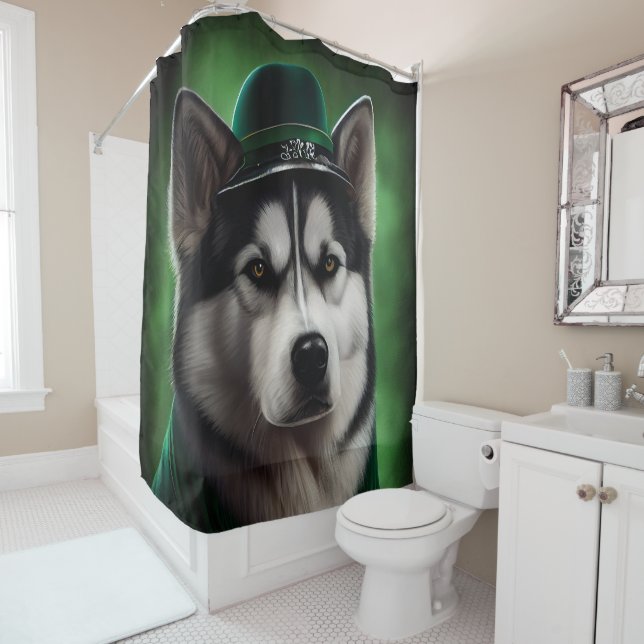 Rideaux De Douche Alaskan Malamute chien en robe de fête St. Patrick (En situation)