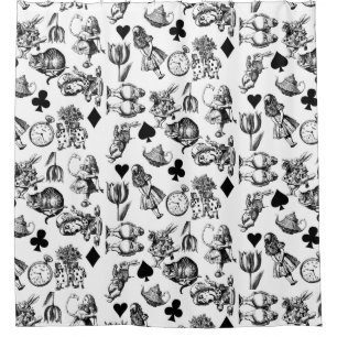 Rideaux De Douche Alice White Rabbit Wonderland Cheshire Cat
