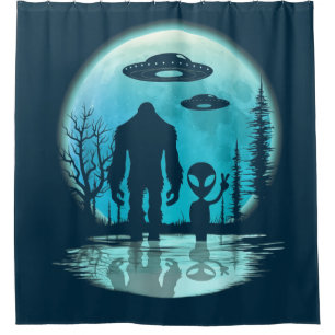 Rideaux De Douche Alien UFO Bigfoot