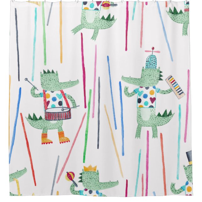 Rideaux De Douche Alligators Musique : Aquarelle Enfant sans joint (Devant)