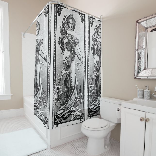 Rideaux De Douche Alphonse Mucha brisé les fleurs (En situation)