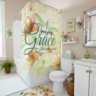 Rideaux De Douche Amazing Grace Flowers and dragonfly 